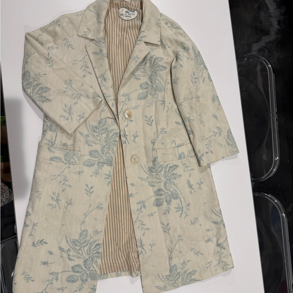 Milano Cream and Blue Floral Pea Coat